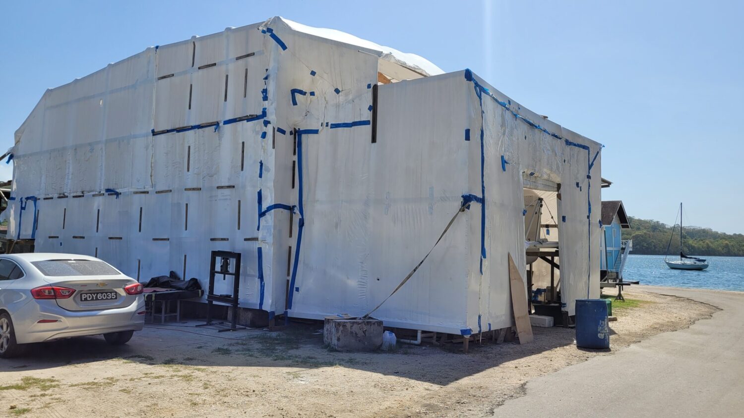 Boat tent in a shipyard