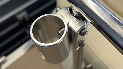Close-up of stainless steel pipe clamp
